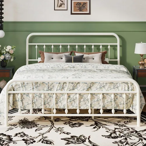 Miniatura 14 de SHA CERLIN Marco de Cama de Plataforma de Metal Tamaño Twin con Cabecera y Pie de Cama de Hierro Forjado Estilo Victoriano, Fácil Montaje, Negro
