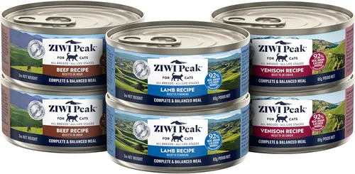 Miniatura 13 de ZIWI Peak - Juego de variedad de comida húmeda para gatos - Ternera, pollo, cordero, caballa y cordero, caballa, venado, paquete de 6 (3 oz cada una)