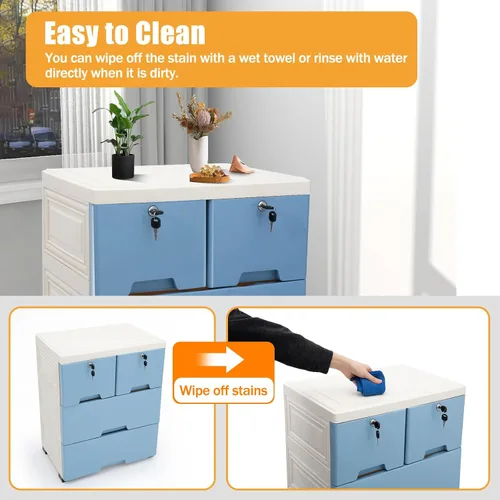 Miniatura 4 de Cajón de plástico de 5 capas para almacenamiento de ropa de bebé, cómoda de plástico con cajones, cómoda blanca y azul, cajón de ropa, pequeños