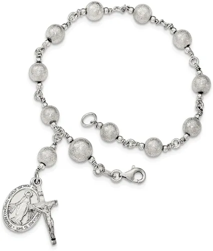 Miniatura 2 de Pulsera de plata de ley 925 maciza con rosario cortado con láser con cierre de mosquetón