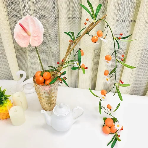 Miniatura 6 de Guirnalda artificial de vid de plantas de mandarina, naranjas colgantes, bayas, kumquat, limón, blanco, guirnalda de flores para el hogar, jardín