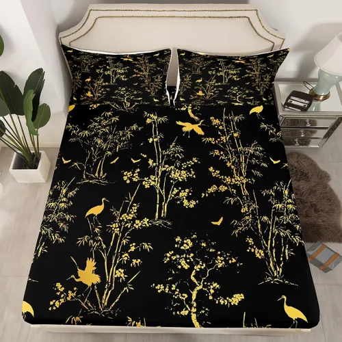 Miniatura 30 de Feelyou - Juego de sábanas con diseño de árbol de la vida, sábana bajera ajustable con ramas de temática natural, juego de ropa de cama, flores