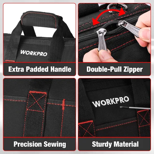 Miniatura 6 de WORKPRO W081022A - Bolsa de almacenamiento de herramientas de boca ancha con base de goma resistente al agua, 16 pulgadas