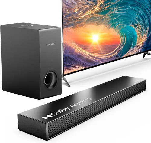 ULTIMEA Barras de sonido para Smart TV con Dolby Atmos, sistema de sonido envolvente 3D para altavoces de TV, barra de sonido 2.1 para TV con