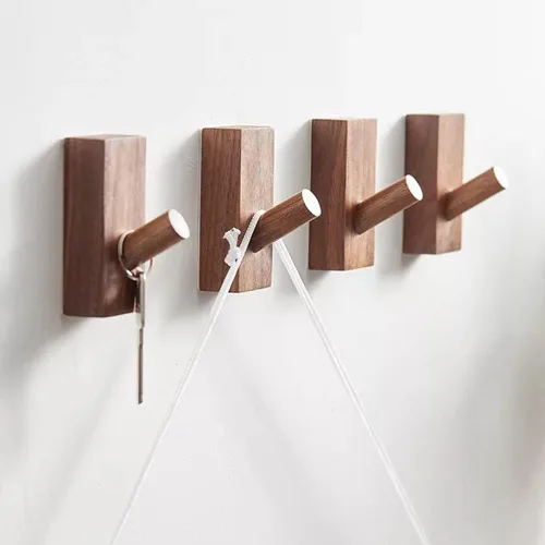 HomeDo Paquete de 4 ganchos adhesivos de pared para sombreros, ganchos de madera para colgar en la pared, ganchos decorativos individuales