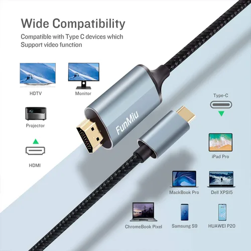 Miniatura 7 de Cable USB C a HDMI, [4K, alta velocidad], cable USB tipo C a HDMI para oficina en casa, [compatible con Thunderbolt 3/4] para MacBook Pro/Air 2020