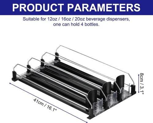 Miniatura 2 de uxcell Organizador de bebidas de 3 piezas para refrigerador, organizador de latas de soda autoempujable, ancho ajustable, dispensador de bebidas