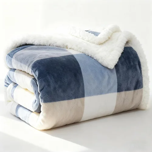 Miniatura 3 de PU MEI - Cobija de vellón sherpa de 50 x 60 pulgadas, suave, acogedora, gruesa y cálida para sofá o cama Gris y azul