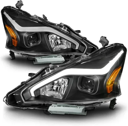 Miniatura 2 de AmeriLite Juego de faros delanteros cuadrados negros para Nissan Altima de 4 puertas sedán 2013-2015, lado del pasajero y del conductor