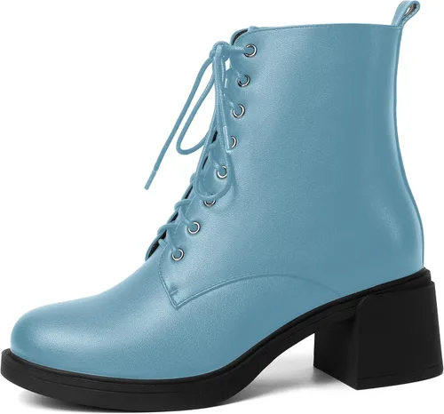 Miniatura 134 de ROSERWISH Botas altas de tacón bajo y grueso para mujer, con cordones, cómodas, modernas, con puntera redonda, de 2.5 pulgadas