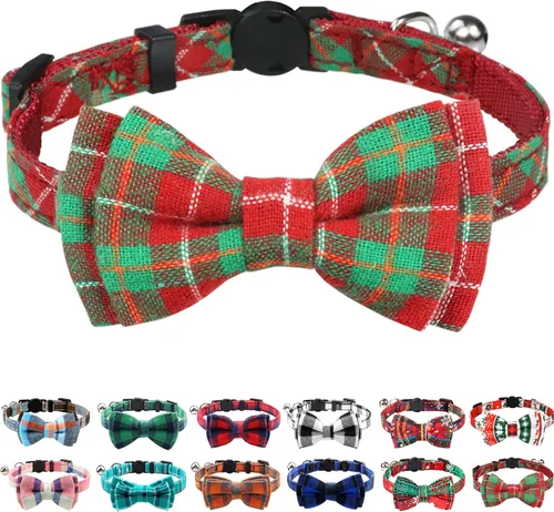 Miniatura 16 de Joytale Collar de gato mejorado con campanas, collares de gato separables con corbatín, 1 paquete de collares de gatito de cuadros de seguridad
