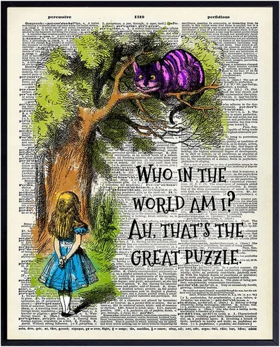 Alice Wonderland - Arte de pared de diccionario con cita del país de las maravillas, decoración del hogar, póster vintage reciclado, decoración