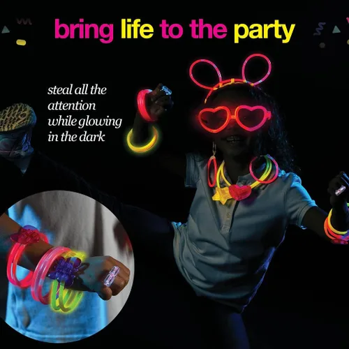 Miniatura 5 de Paquete de 500 collares y pulseras de varillas brillantes para fiestas, suministros de fiesta ultra brillantes que brillan en la oscuridad