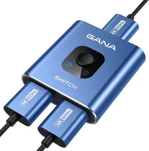Conmutador HDMI 4k@60hz divisor, GANA conmutador HDMI bidireccional de aluminio 2 en 1 salida, Hub HDMI manual compatible con HD, compatible con