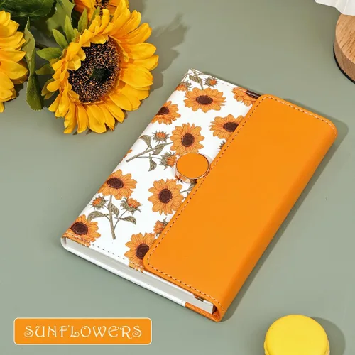 Miniatura 5 de Mazeran Diarios magnéticos florales, elegante tapa dura de piel sintética B6, cuaderno ejecutivo, diario de viaje, girasoles
