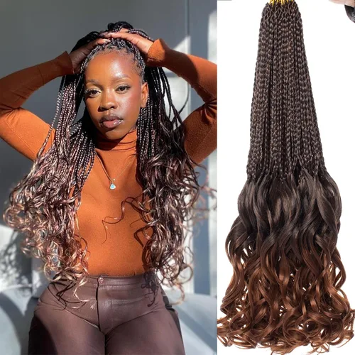 ZRQ 8 paquetes de trenzas de ganchillo rizadas francesas de 14 pulgadas, trenzas de caja de diosa, cabello rizado francés degradado marrón degradado