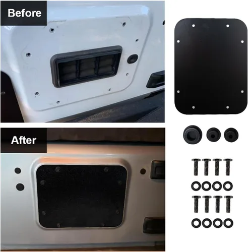 Miniatura 5 de Placa de llenado de repuesto para porta neumáticos de aluminio con tapa plana para ventilación de portón trasero y tapón de goma para marco