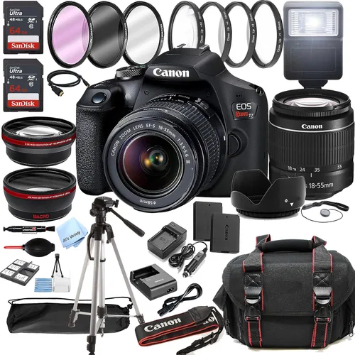 Canon EOS Rebel T7 / 2000D Cámara DSLR con lente de zoom EF-S 0.709-2.165 in F/3.5-5.6 + memoria de 128 GB + estuche + trípode + filtros (paquete de