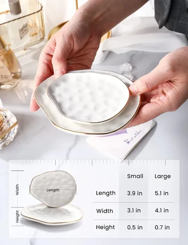Miniatura 2 de AISBUGUR Plato de joyería, bandeja para joyas, plato para anillos, juego de 2 abalorios de gran capacidad para más joyas, cuenco de joyería