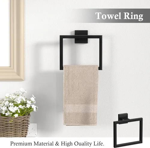 Miniatura 4 de Juego de 5 piezas de accesorios de baño negro mate, juego de barra de toalla de baño de 23.6 pulgadas, juego de hardware de baño de acero inoxidable