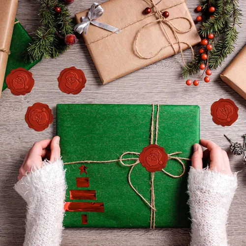Miniatura 3 de CRASPIRE 50 calcomanías de sello de cera de Navidad, sello autoadhesivo de Papá Noel para sobres rojos, invitaciones de boda, tarjetas