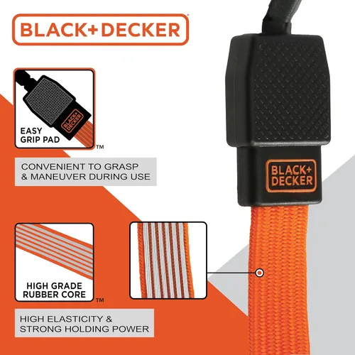 Miniatura 4 de BLACK+DECKER Correas elásticas planas de 48 pulgadas, paquete de 2 Non Scratch Steel-Core Hooks & Textured Grip Pad, Easily Stretch and Secure
