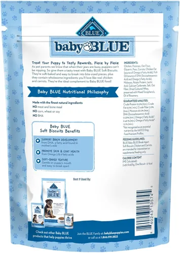 Miniatura 2 de Blue Buffalo Baby Blue Galletas Blandas con DHA, Golosinas Naturales para Cachorros, Ideales para Entrenamiento, con Pollo y Zanahorias, Bolsa de 8