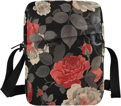 Vintage Rose Chic Flower messenger bags cross body bag for woman Womens Cross Body Purses Shoulder Handbag For Travel Adjustable Strap for Shopping