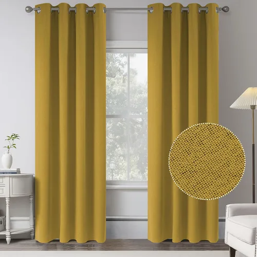 Miniatura 57 de KEQIAOSUOCAI Cortinas de lino 100% opacas de 100 pulgadas de largo, 2 paneles para dormitorio, estilo casa de campo moderna, completamente negro