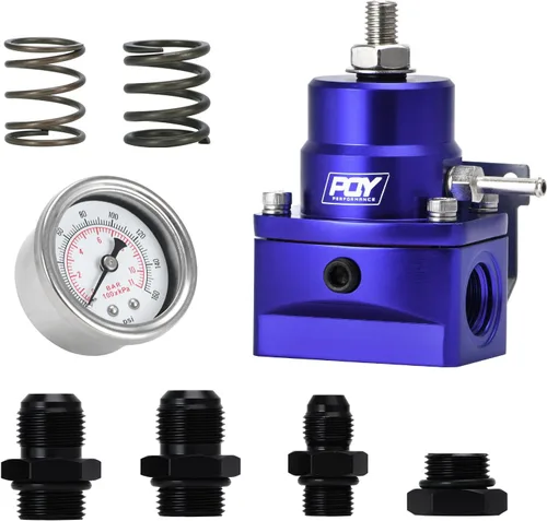 Miniatura 8 de Kit regulador de presión de combustible ajustable PQY 3-70 PSI con puerto de alimentación AN8 y puerto de retorno AN6 (negro)