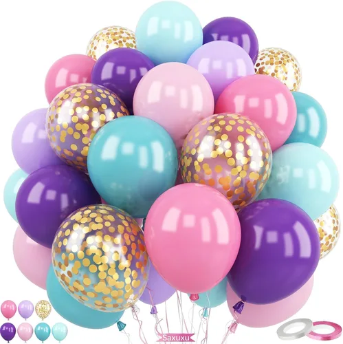 Miniatura 16 de Globos rosados y negros, 60 piezas de 12 pulgadas, color rosa intenso, rosa claro, negro, confeti, globos metálicos rosados para fiesta temática