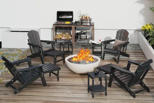 Miniatura 2 de GREENVINES Silla Adirondack ajustable con otomana retráctil, juego de 2 Plegable Plástico de polietileno de alta densidad Sillas para hoguera