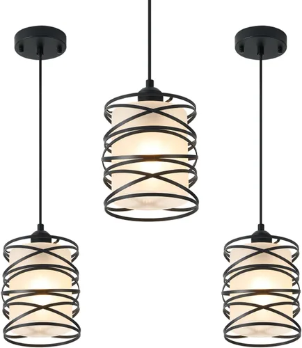 Miniatura 12 de Paquete de 1 lámpara colgante de 6.3 pulgadas en espiral negra para isla de cocina, luz moderna de metal soplado a mano, vidrio sembrado, luz Negro