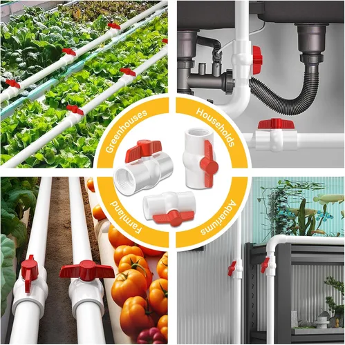 Miniatura 7 de Válvula de bola de PVC NPT de 1 pulgada, válvulas de tubería de agua de PVC SCH40 roscadas, válvula de bola de cierre de agua con mango en T roja