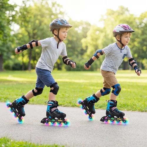 Miniatura 8 de BABY JOY Patines en línea, 4 tamaños ajustables para niños con ruedas iluminadas para niños de 5 a 14 años, divertidos patines iluminadores