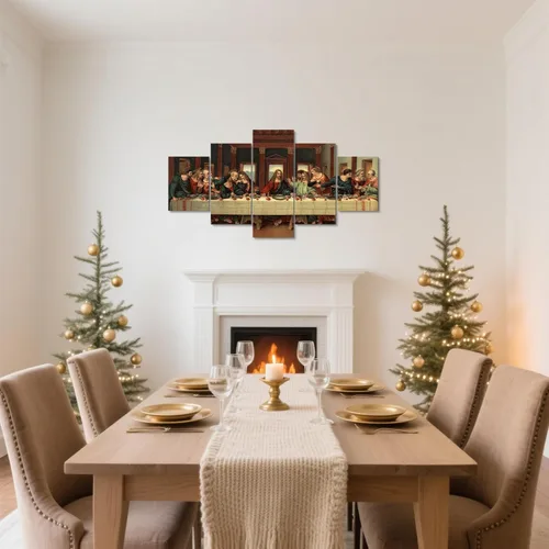 Miniatura 2 de YOUHONG 5 piezas de arte de pared de la última cena, decoración de pared cristiana de Jesús, carteles de Leonardo Da Vinci, decoración de comedor