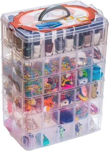 Miniatura 2 de Sooyee Contenedor de almacenamiento apilable de 6 capas, transparente, 60 compartimentos ajustables, compatible con juguetes pequeños, artes