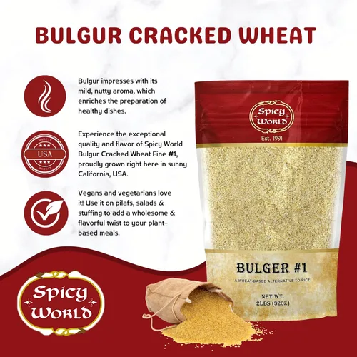 Miniatura 3 de Bulgur - Trigo molido fino #1, bolsa de 2 libras (32 onzas) Trigo búlgar cultivado en Estados Unidos para tabouleh 100% natural y puro Ideal