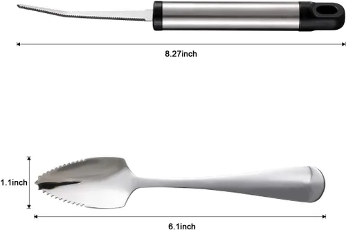 Miniatura 2 de Cucharas de pomelo y cuchillo de toronja, juego de 7 cucharas de postre de acero inoxidable de grado alimenticio, cuchillo de fruta con acabado