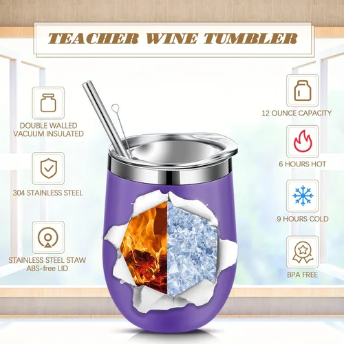 Miniatura 3 de Didaey Juego de 24 piezas de regalo de agradecimiento a los profesores, vaso de vino de 12 onzas para mujeres, regalos de graduación de cumpleaños