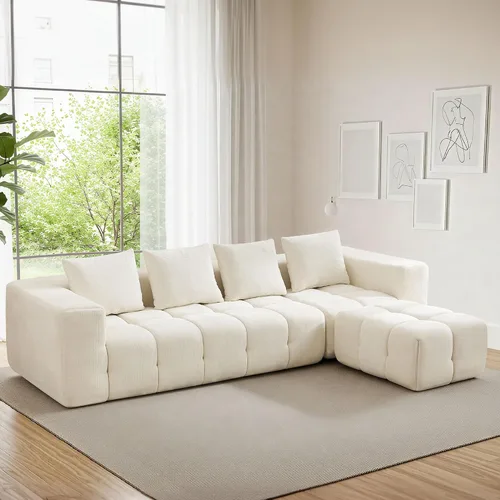 Miniatura 16 de Sofá modular sin hueso de 119 pulgadas para sala de estar, moderno sofá modular copetudo con asiento profundo y otomana móvil, sofá de felpilla