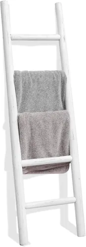 Miniatura 23 de FUIN Escalera de madera de 6 pies totalmente montada, para sala de estar, decorativa, para pared, inclinada, granja, soporte para colcha, toallero