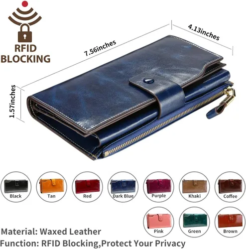 Miniatura 68 de Itslife - Cartera de piel sintética encerada para mujer con bloqueo de identificación de radio frecuencia (RFID), de gran capacidad, encerada