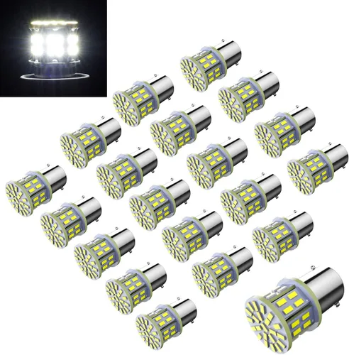 Miniatura 8 de 12 V 1156 Paquete de 10 bombillas LED blancas brillantes 1156 1141 1003 50-SMD para interior de coche RV Camper luz
