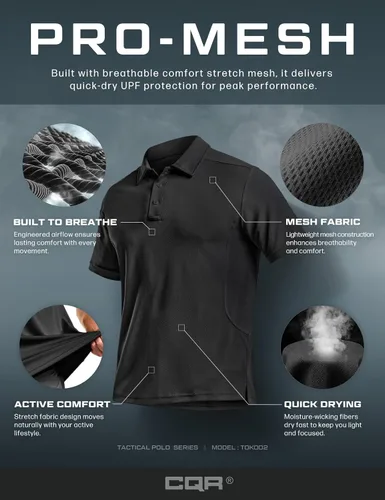 Miniatura 7 de CQR Camiseta polo táctica para hombre, de manga corta, ligera y con Dry Fit, tela piqué, FPU 50+, para exteriores