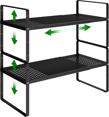 Estante organizador de gabinete de cocina expandible, estante de metal resistente para especias apilable, estante de almacenamiento para gabinete de