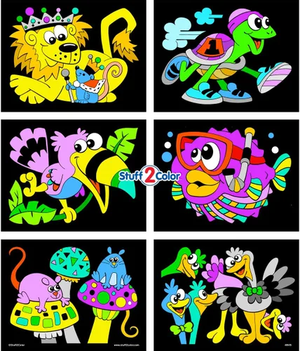 Stuff2Color Awesome Animals - Paquete de 6 pósteres para colorear difusos (para niños, niños, niñas, adultos). Actividad de arte y manualidades