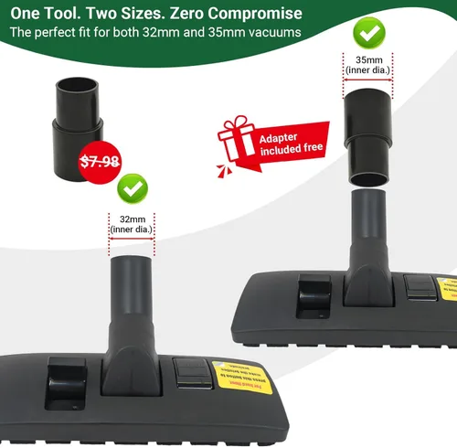 Miniatura 2 de EZ SPARES 1 1/4 pulgadas 1.260 in Aspirador Universal Euro Cepillo Cepillo Cabezal Accesorio para Piso y Alfombra Combo Herramienta (negro)