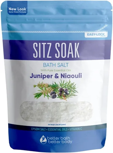 Baño de asiento de sal para hemorroides con aceite esencial de Juniper y Niaouli con vitamina C, para ayudar a aliviar las hemorroides naturalmente,