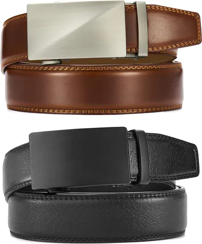 Miniatura 3 de CHAOREN Cinturones de trinquete para hombre, paquete de 2 Cinturón de cuero para hombre de 1 38 pulgadas en caja de regalo, satisface casi